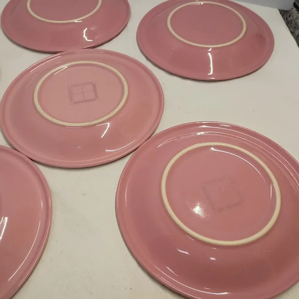 Mervyn’s Japan Salad Plates Salmon Pink Stoneware Vintage Set of 6